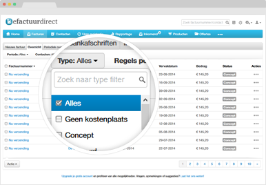 factuur overzicht filters